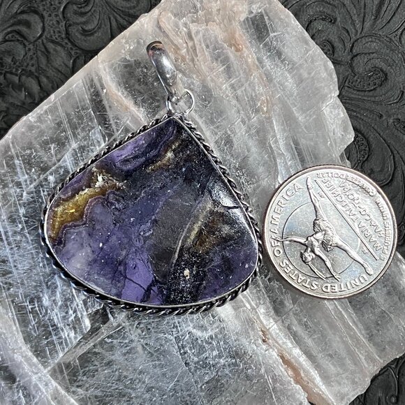 Yellow and Purple Opalized Fluorite Pendant Stone Crystal Jewelry - Picture 5 of 5